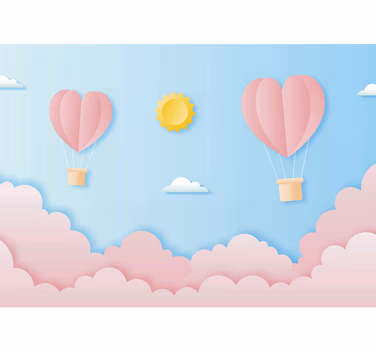 Mural infantil Diseño de globos de aire caliente en papel cortado - TenVinilo