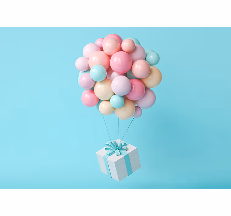 Mural infantil Globos 3d y caja presente. - TenVinilo