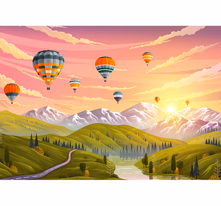 Mural de paisajes globos de aire caliente - TenVinilo