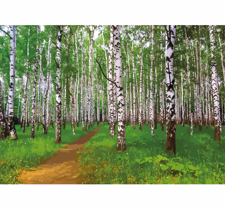 Mural de naturaleza camino del bosque de abedules - TenVinilo