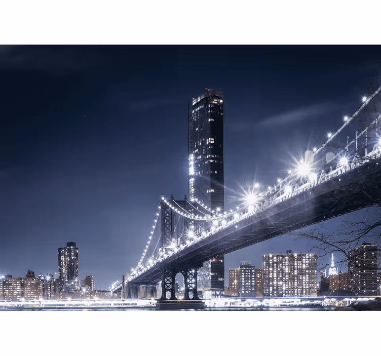 Mural new york vista nocturna del puente de brooklyn - TenVinilo