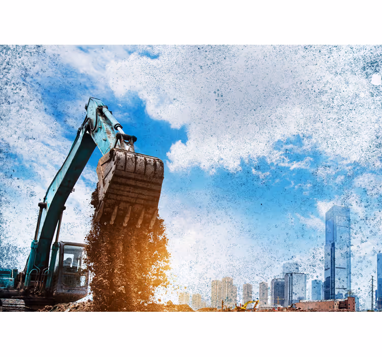 Mural ciudad máquina de construcción en acción - TenVinilo