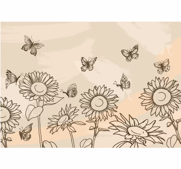 Mural de flores dibujo de mariposa girasol - TenVinilo