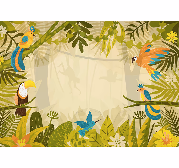 Mural de selva pájaros coloridos de la jungla - TenVinilo