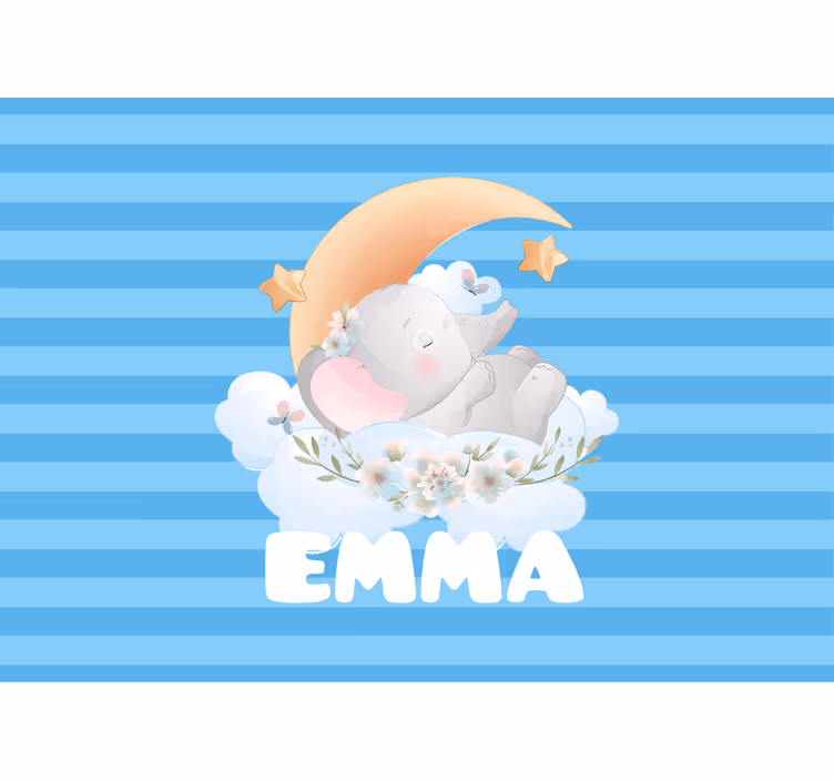 Fotomural para bebés Lindos animales elefante con nombre - TenVinilo