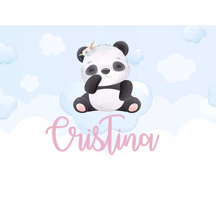 Fotomural para bebés Lindo panda para niña con nombre - TenVinilo