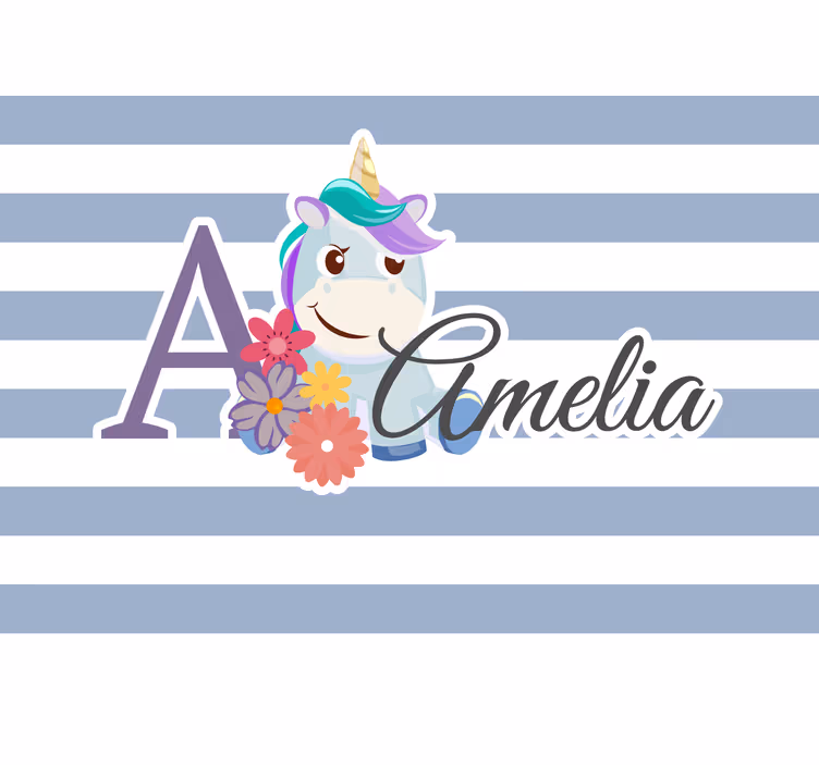 Fotomural para bebés Lindos animales unicornio con nombre - TenVinilo