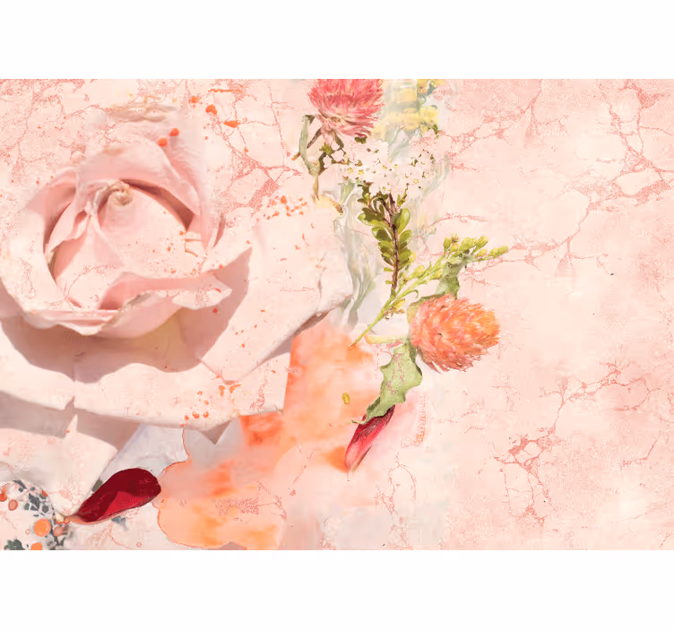 Mural de flores rosa rosa romántica - TenVinilo