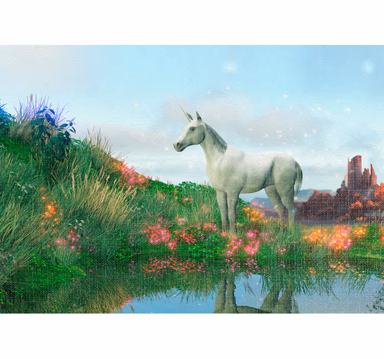 Mural de fantasía paisaje de unicornio majestuoso - TenVinilo