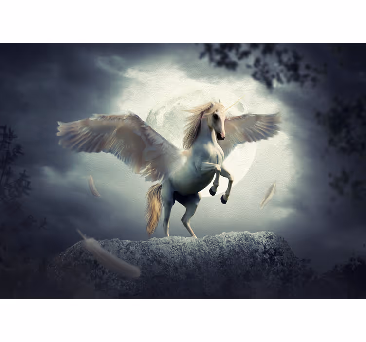 Fotomural fantasía Unicornio intrépido volando - TenVinilo