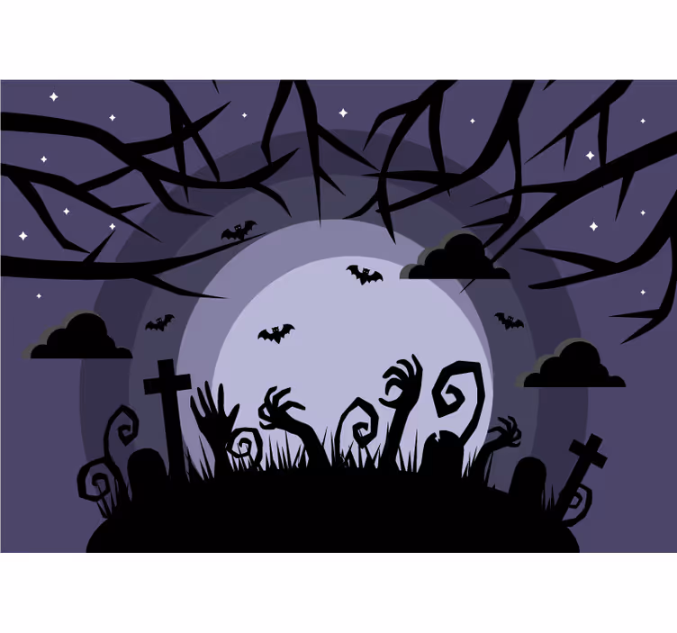 Fotomural Halloween Cementerio espeluznante con la luna - TenVinilo