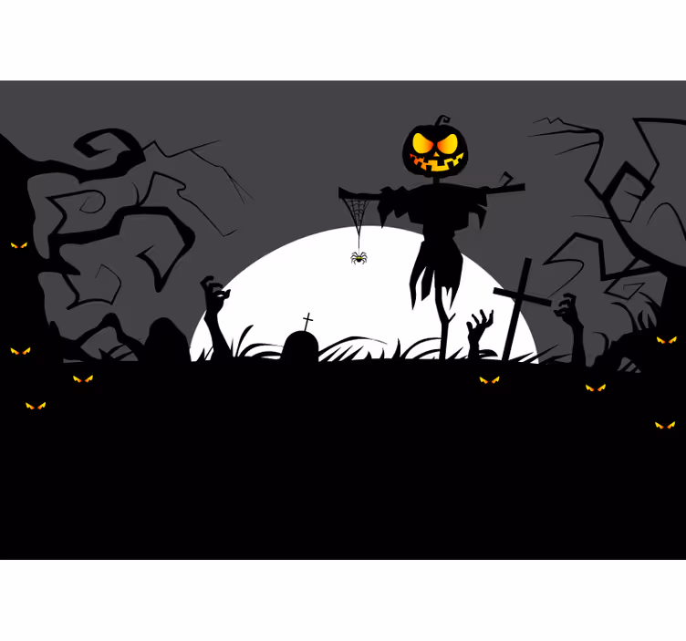 Mural halloween espantapájaros calabaza tenebroso - TenVinilo