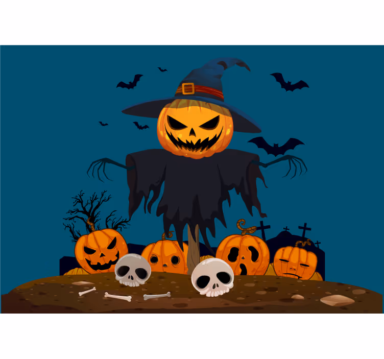 Mural halloween espantapájaros calabaza tenebrosa - TenVinilo