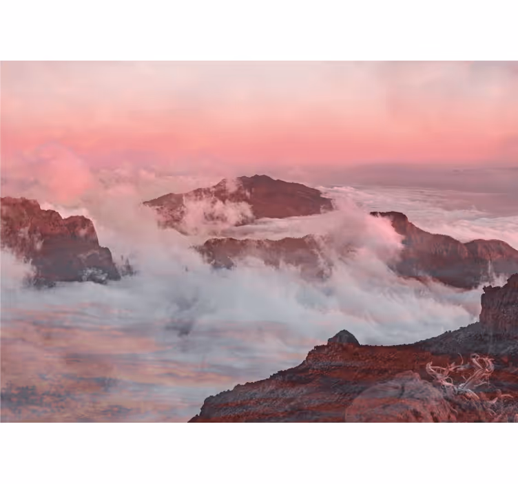 Mural de paisajes nubes rosas montañosas - TenVinilo