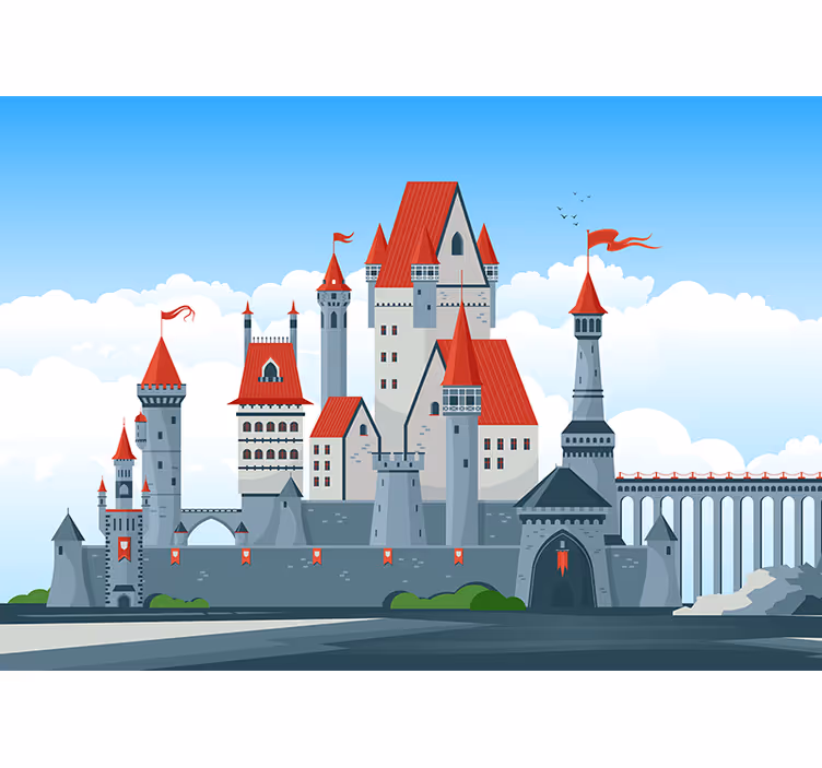 Mural de fantasía castillo con techos rojos - TenVinilo