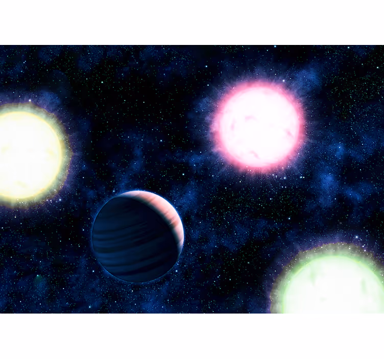 Fotomural espacio Planetas en colores neón. - TenVinilo