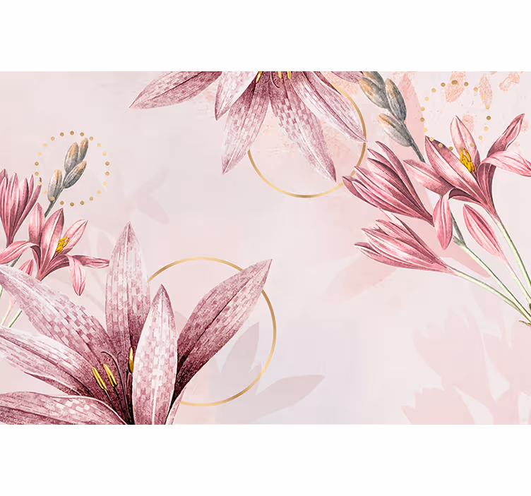 Mural de flores lirios rosados en flor - TenVinilo