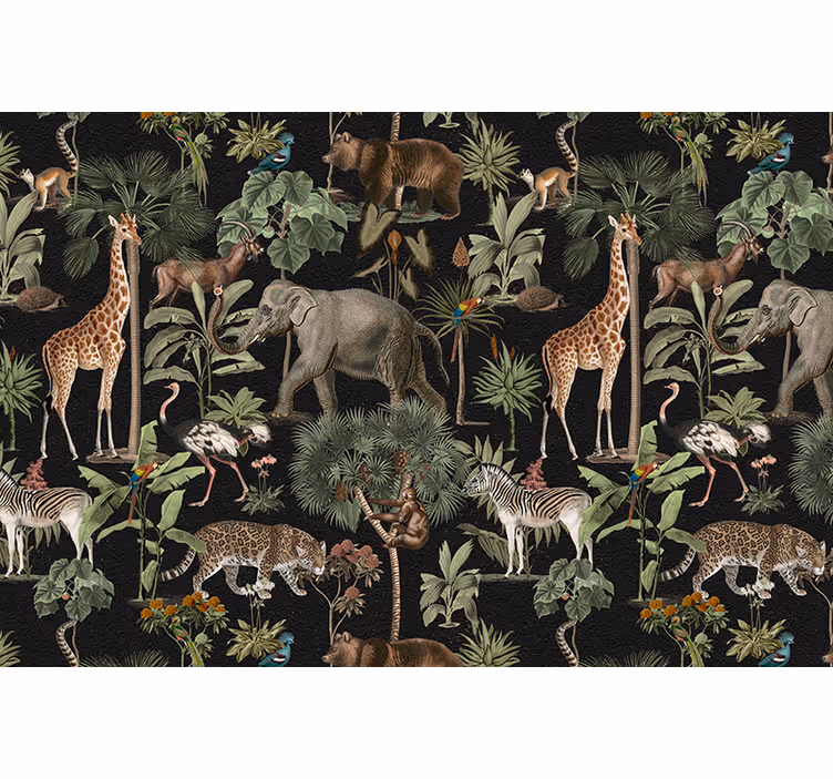 Fotomural flores Cuadro tropical vintage con animales y plantas. - TenVinilo