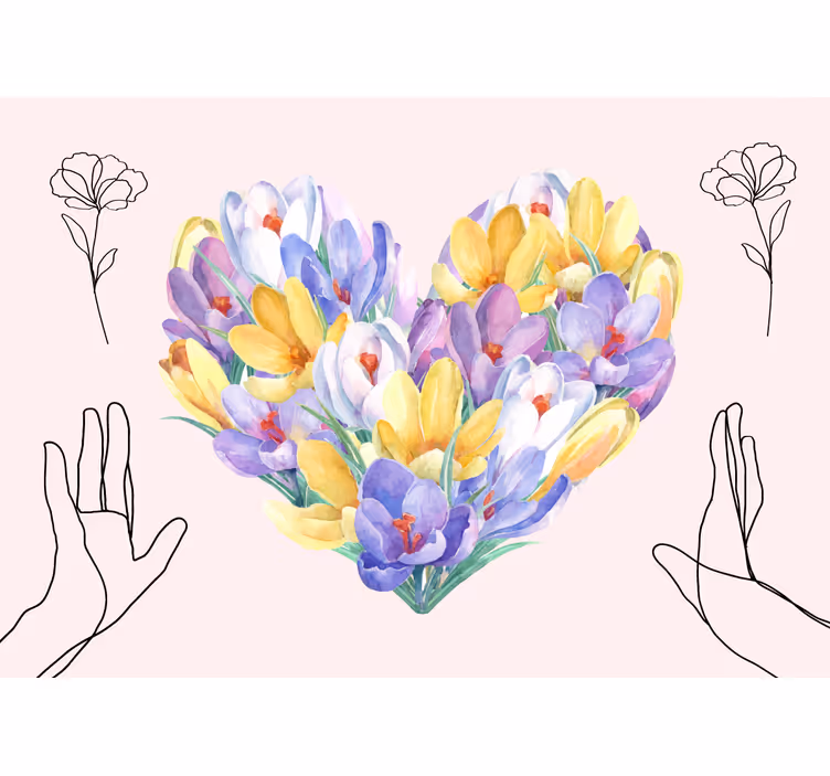 Mural de flores ramo en forma de corazón - TenVinilo