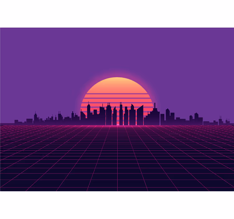 Mural ciudad silueta de ciudad al atardecer - TenVinilo