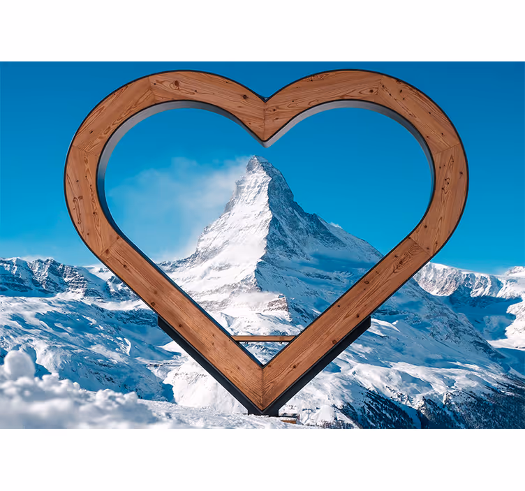 Mural de amor vista de montaña en forma de corazón - TenVinilo