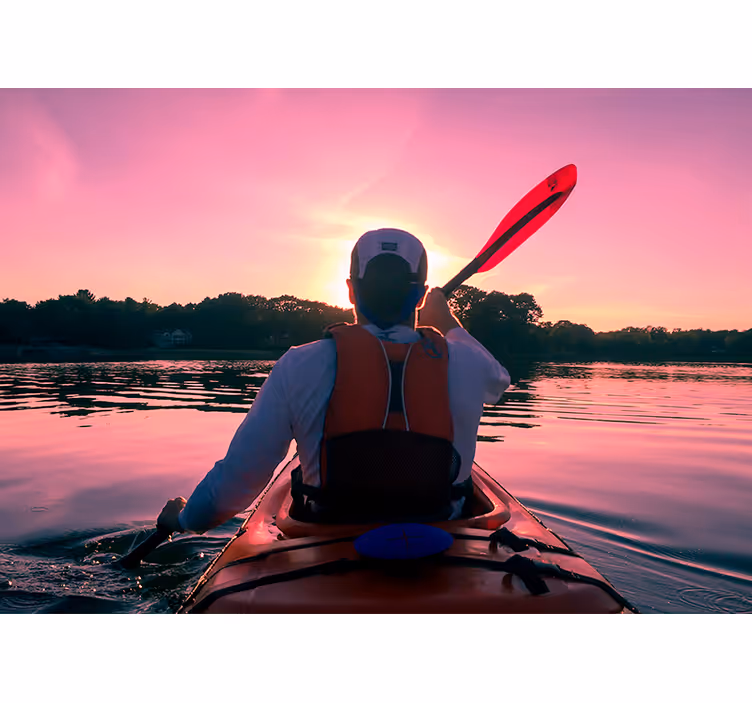 Mural de paisajes reflejo del atardecer en kayak - TenVinilo