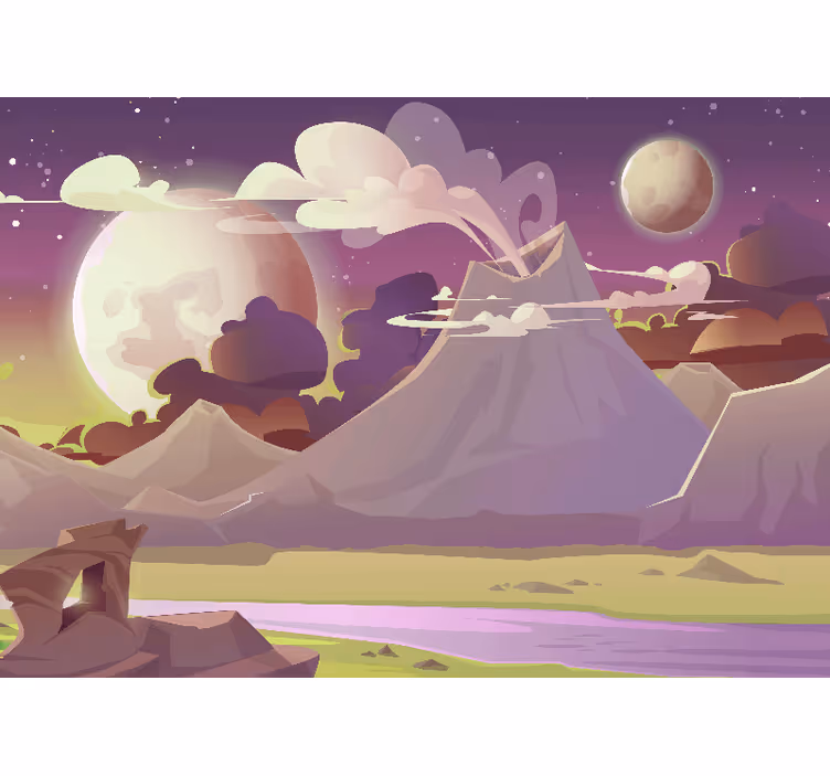 Mural de fantasía escena de montañas mágicas - TenVinilo