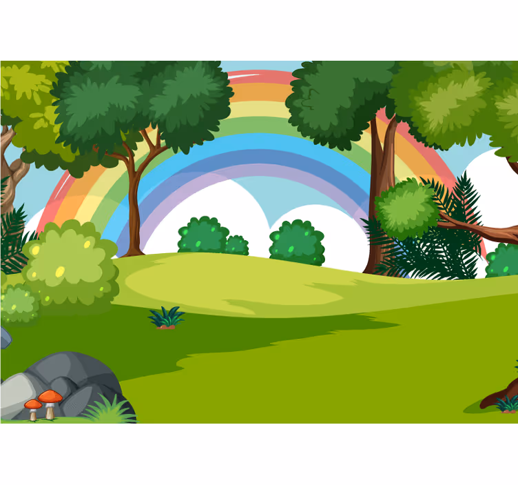 Mural infantil Arcoiris y bosque verde - TenVinilo