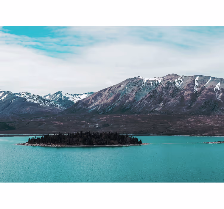 Mural de paisajes lago de montaña e isla - TenVinilo