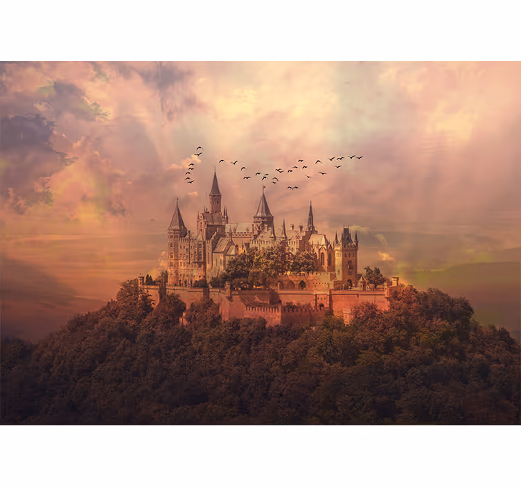 Mural de fantasía paisaje del castillo majestuoso - TenVinilo