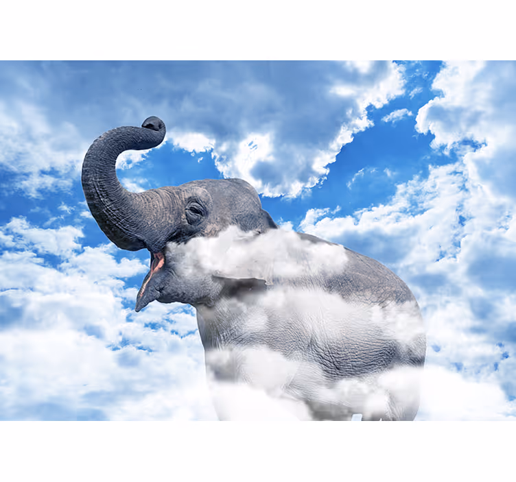 Mural de animales elefante en nubes - TenVinilo