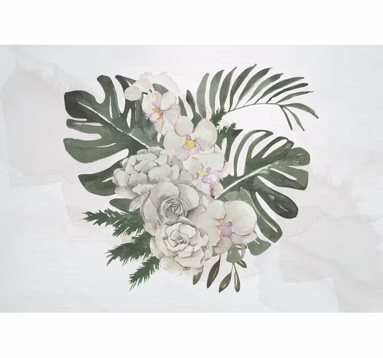 Fotomural flores Hojas de monstera de color pastel y rosas - TenVinilo