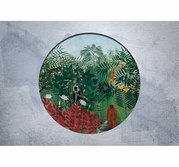 Fotomural naturaleza Selva tropical artística con animales. - TenVinilo