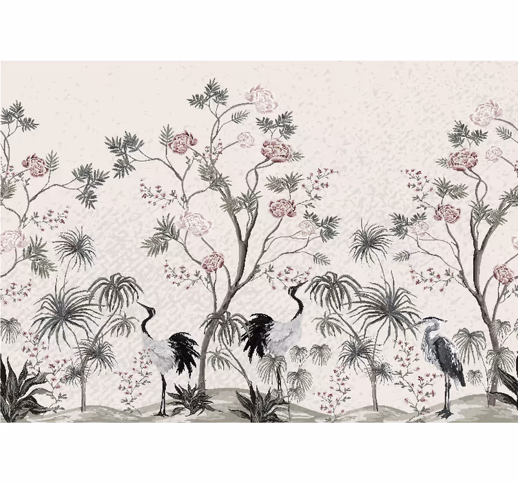 Mural de animales escena de grúas elegante - TenVinilo