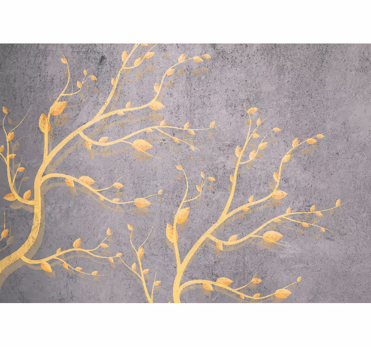 Mural de naturaleza hojas doradas y enredaderas - TenVinilo