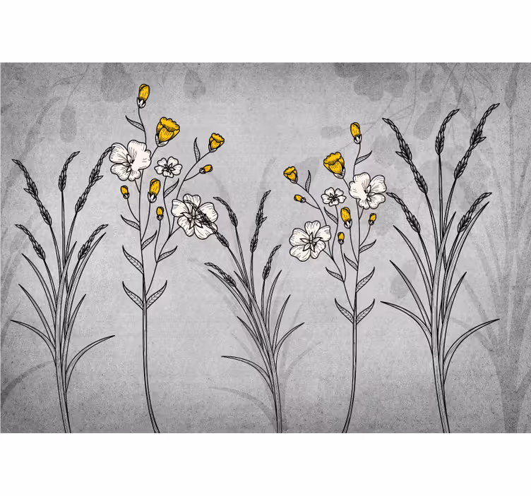 Mural de flores bocetos florales vintage - TenVinilo