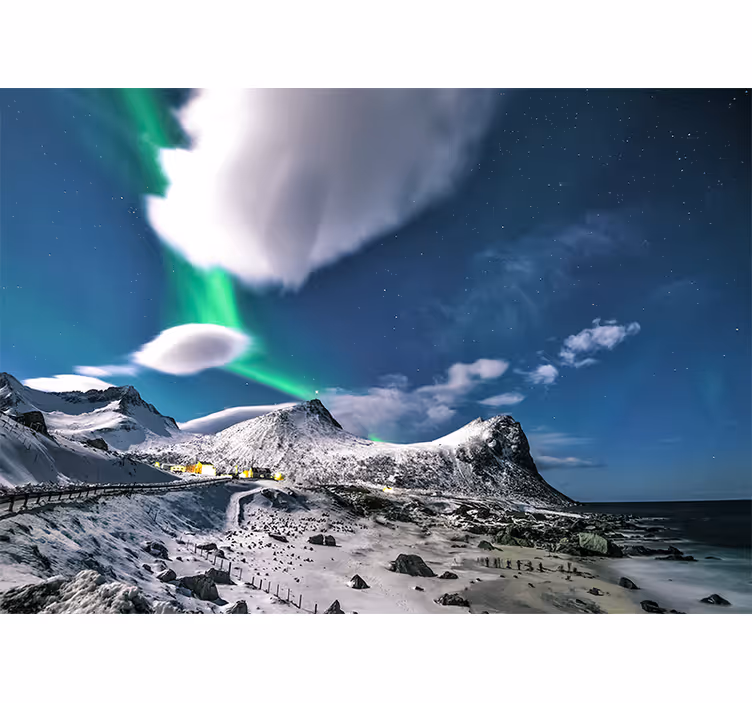 Fotomural de montañas Auroras boreales en noruega - TenVinilo