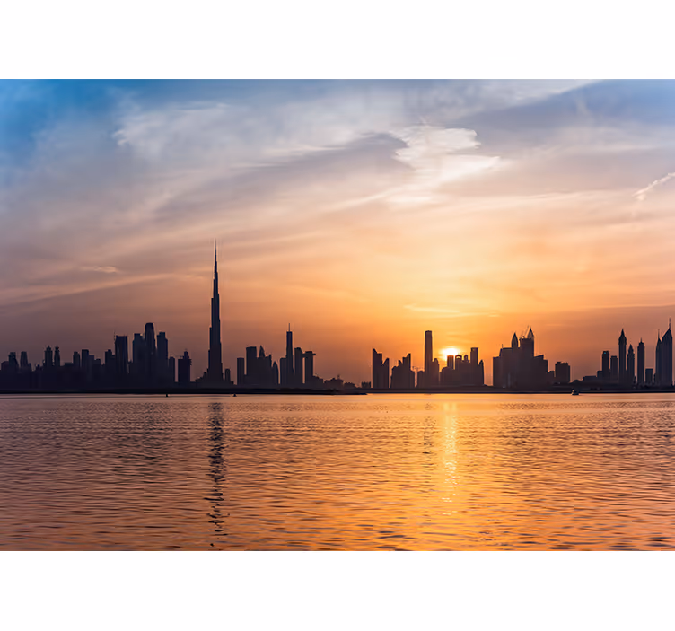 Mural ciudad dubai horizonte al atardecer - TenVinilo