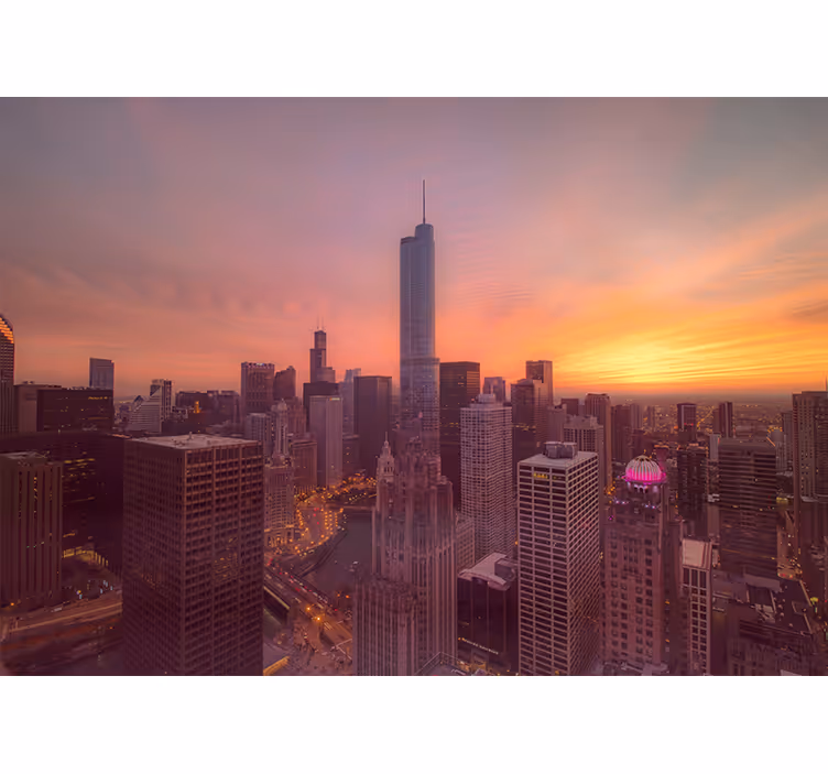 Mural ciudad atardecer en el horizonte de chicago - TenVinilo