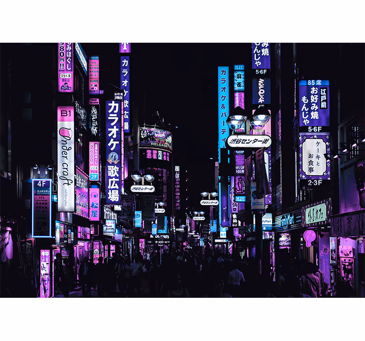 Mural ciudad neon calles de tokio - TenVinilo