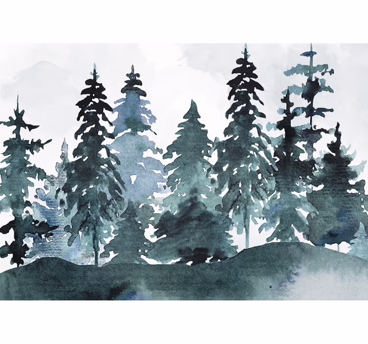 Mural de naturaleza paisaje majestuoso de pinos - TenVinilo