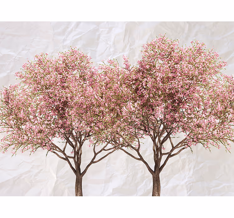 Mural de flores árboles rosados en flor - TenVinilo
