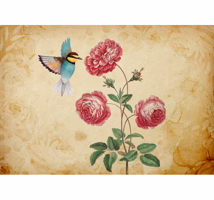 Mural de flores colibrí y rosas - TenVinilo