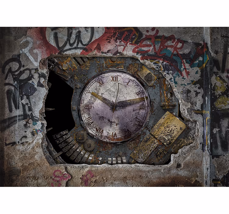 Mural graffiti diseño de reloj oxidado - TenVinilo