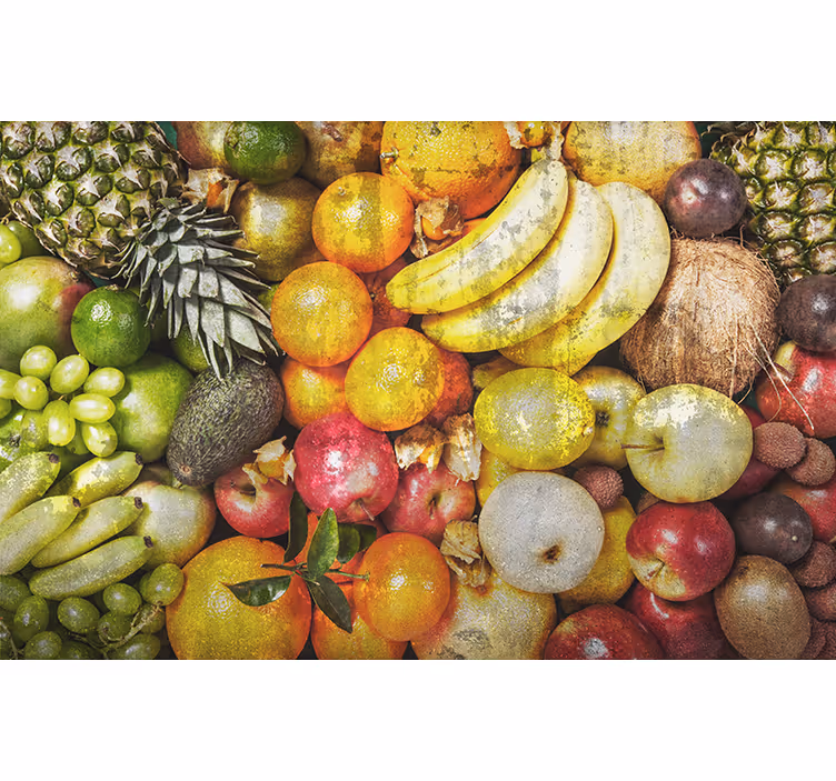 Fotomural imitación piedra fruta en concretoFruta sobre concreto - TenVinilo