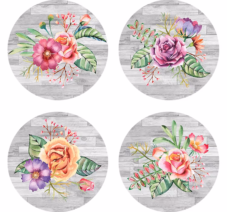 Portavasos moderno patrón floral de madera - TenVinilo