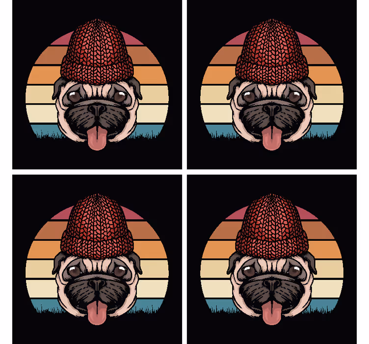 Portavasos frikis pug con gorro de lana - TenVinilo