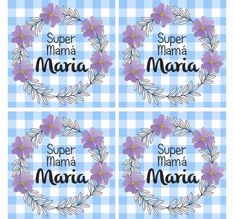 Posavasos azul de super mamá con nombre - TenVinilo