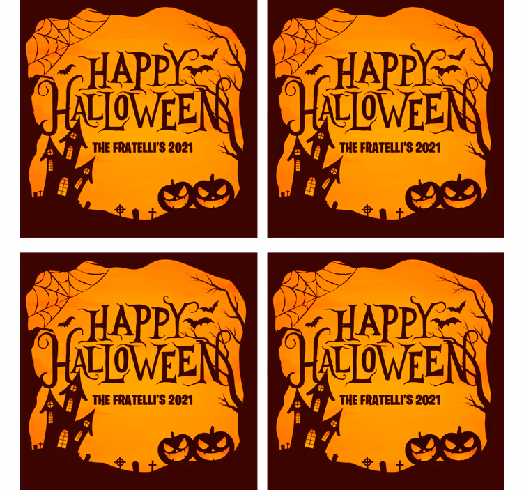 Posavasos naranja feliz Halloween personalizado - TenVinilo