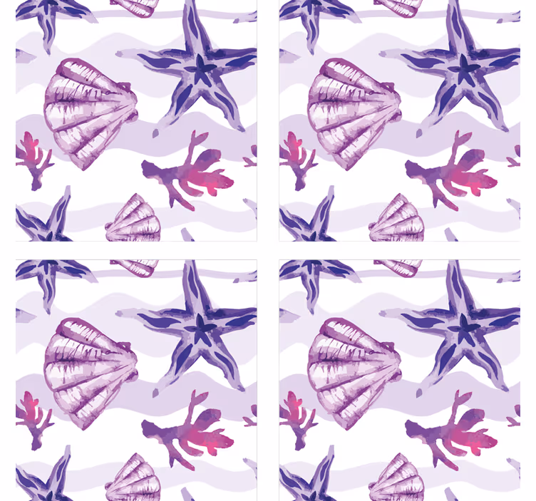 Posavasos de conchas marinas moradas y estrellas de mar - TenVinilo